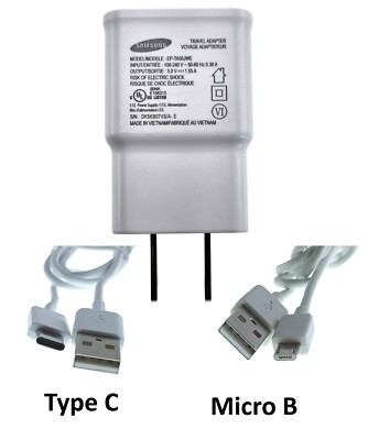 OEM Samsung Charger 5.0V-1.55A White EP-TA50JWE+2 USB Cables (Type-C & Micro B)
