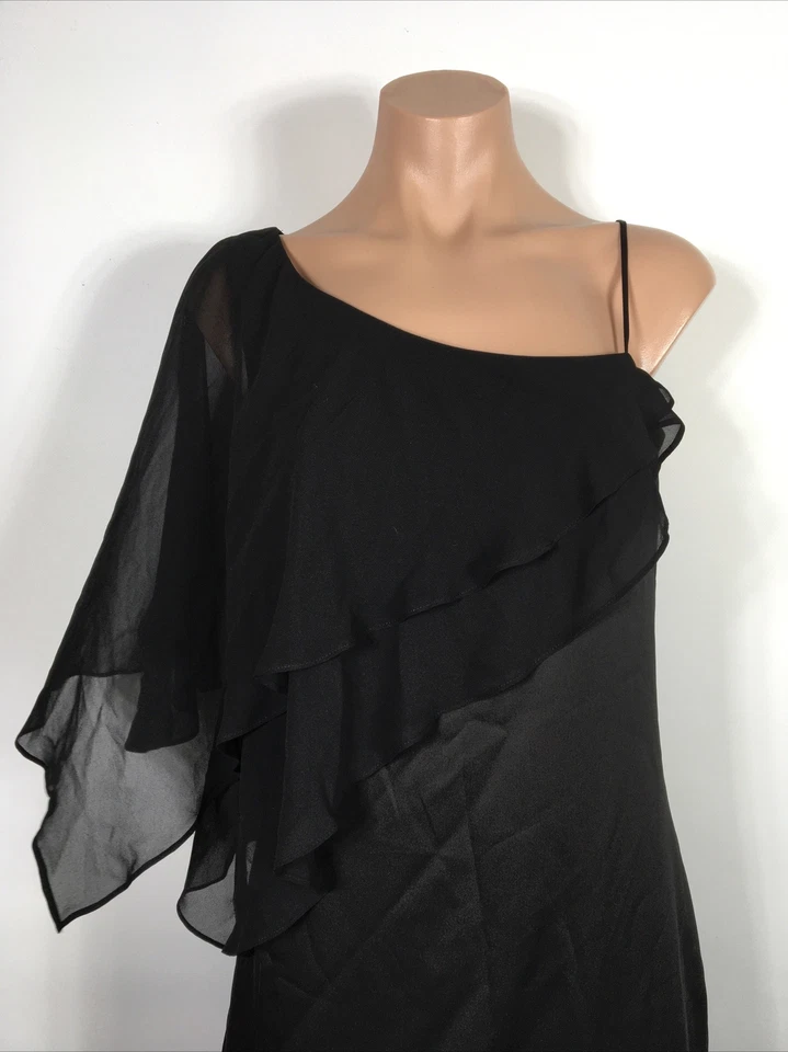 Max and Cleo Capa Negro Un Hombro Largo Vestido de Cóctel Vestido de Noche Formal 6 Foto 3 de 4