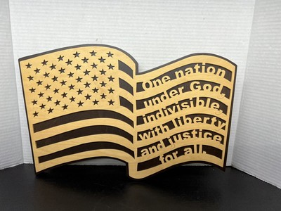 Handmade Pine Wood Pledge Of Allegiance Flowing Flag Wall Hanger Patriotic Decor