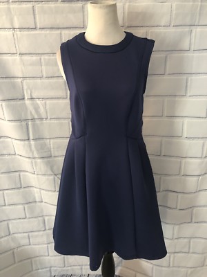 Philosophy Career Dress Sz 8P Navy Blue Sleeveless Pleated Front Thick Material