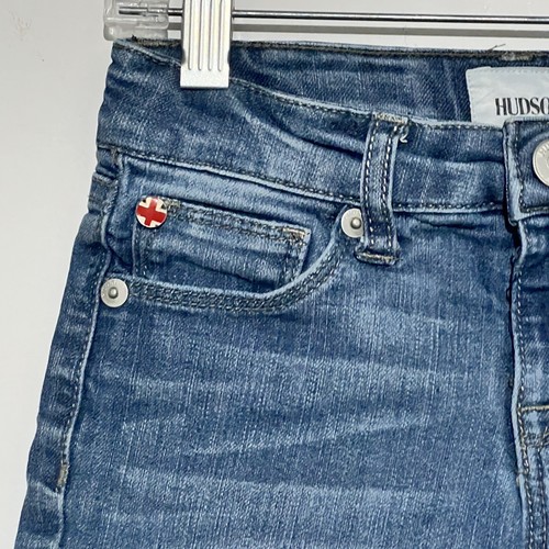 Hudson Girls Dark Blue Wash Raw Hem Denim Jean Shorts Youth Sz 7 - Picture 3 of 7