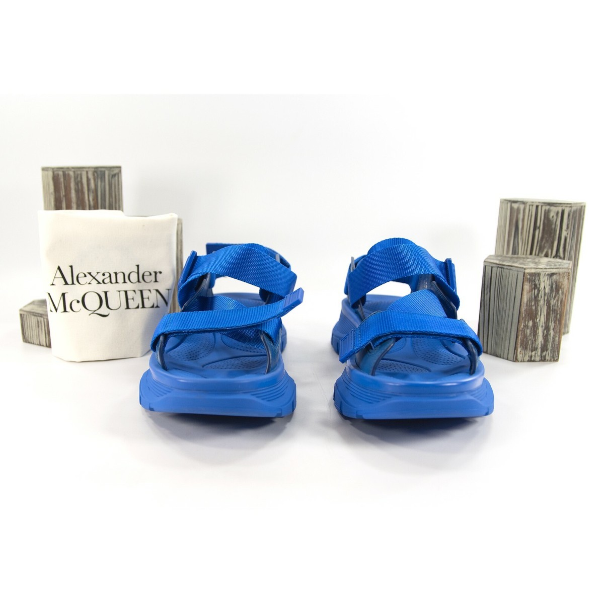 サンダル・ミュール MCQUEEN RUBBER SANDALS Alexander McQueen Blue Mens Hybrid Tech Leather Rubber