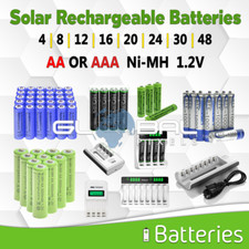 Solar Rechargeable Batteries AA or AAA NiMH NiCd 4/8/12/20/48 Indoor lot Outdoor