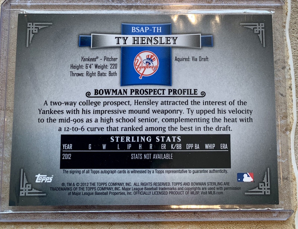TY HENSLEY 2012 Bowman Sterling Prospect Autographs #TH | eBay