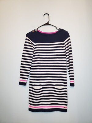 pink and blue sweater dress Juicy Couture Girls XL Sweater Dress Short Navy Blue Stripe Bright Pink  Pocket