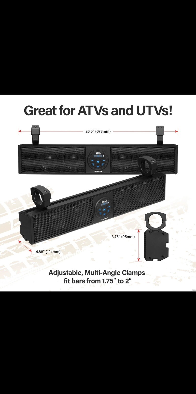 BOSS Audio Systems BRT26A 26&rdquo; UTV Bluetooth Amplified Sound Bar IPX5 4&rdquo; Speakers