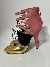 Vtg MIU MIU SS2011 PINK & GOLD LEATHER HEELS 36.5