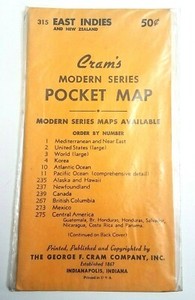 NOS Sealed 1950's Cram's Modern Series Pocket Map East Indies New Zealand No 315