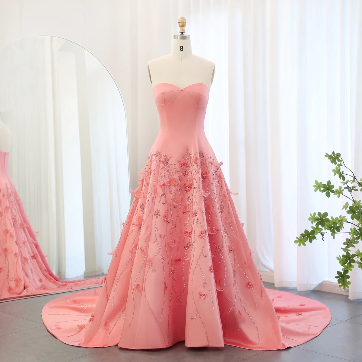 open lace back dress Pleated Halter Coral Pink Long Party Dress Women Formal Evening Gowns –  Siaoryne main image 1