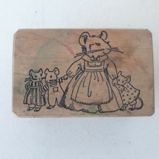 Mother Mouse Her Kids Rubber Stamp 2.25x1.5 Inches