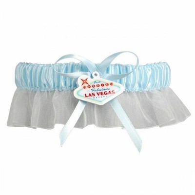 Las Vegas Wedding Garter Set Blue Satin Bridal Garter Las Vegas Emblem