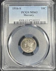 1916-S Mercury Silver Dime 10c PCGS MS63 Toned