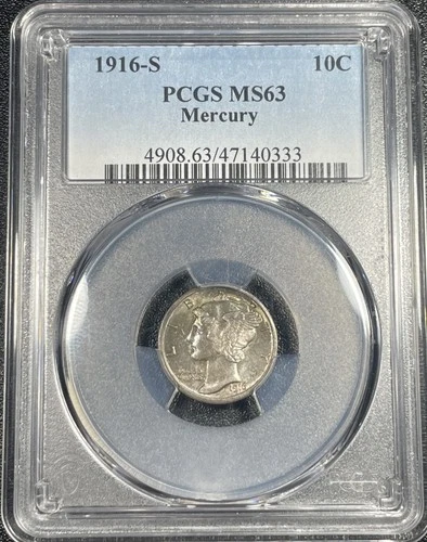 1916-S Mercury Silver Dime 10c PCGS MS63 Toned