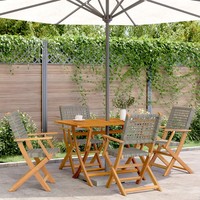 GartenstüHle Klappbar 4Er Set Poly Rattan Massivholz Grau Terrasse Balkon