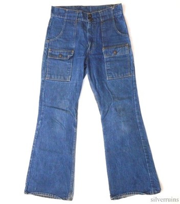 Levis Denim Jeans Vintage 1970's Safari Bush Pocket Bellbottom