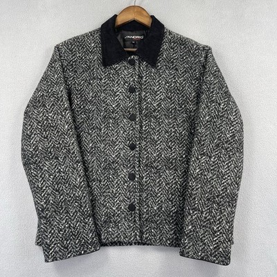 Sandro Sport Jacket Women Medium Gray Button Front Lined Corduroy Collar Vintage