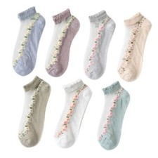 Womens Floral Socks Vintage Low Cut 5-8.5 Floral Socks-7 Pairs Clear Combo