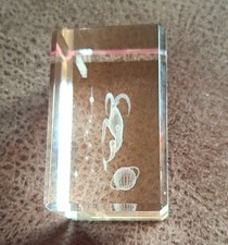 8cm  Briefbeschwerer aus Glas durchsichtig, graviert  Sternzeichen Steinbock