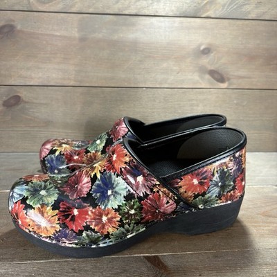 dansko womens size 40 shoes multicolor floral slip on comfort wedge clogs