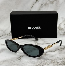 NEW CHANEL CH5565 Black Gold Metal Cut Out Logo-Oval Polarized Sunglasses