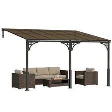 Outsunny 4 x 3 m Metal Lean-to Hardtop Gazebo, Wall-Mounted Pergola