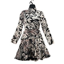 Zara Mini Dress Womens XS Adult Black Paisley Print Mock Neck Long Sleeve Ruched
