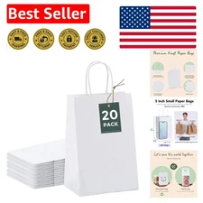 Durable White Kraft Paper Gift Bags, 20 Pack, Ideal for Weddings & Events