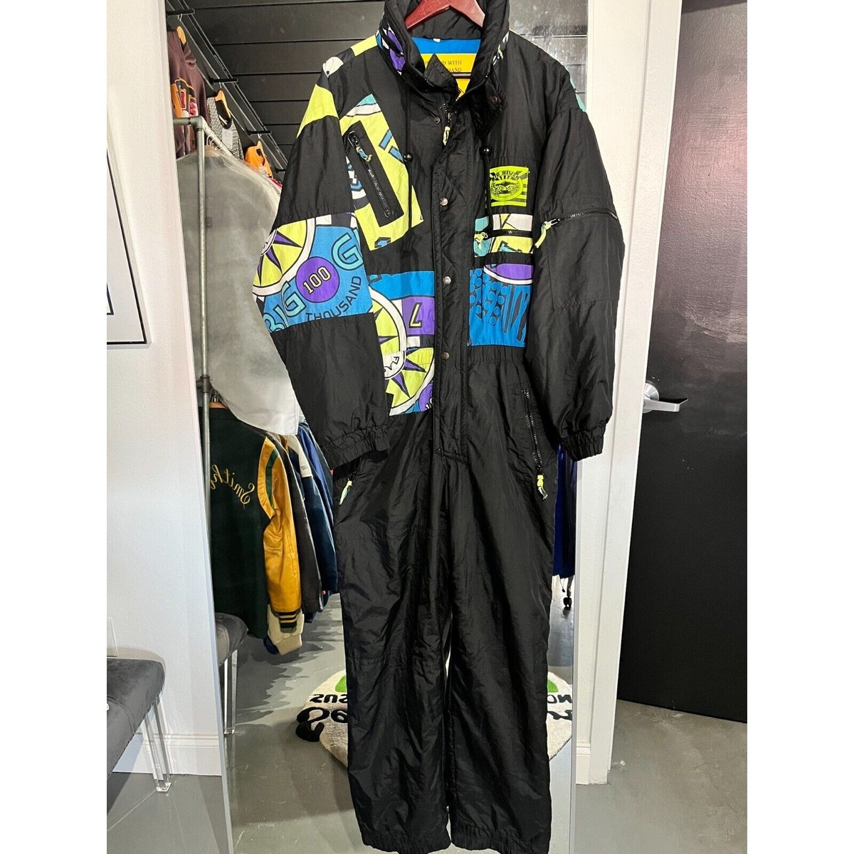 Vintage 90s Big Biver Collection Black Coverall Snow Suit Puffer Ski Size  Medium