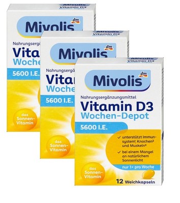 VITAMIN D3 HOCHDOSIERT WOCHEN-DEPOT 5.600 I.E. 12 WEICHKAPSELN TABLETTEN MIVOLIS