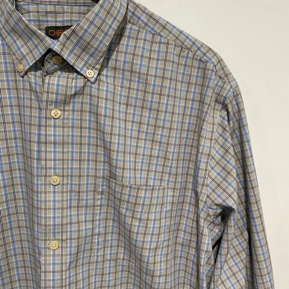 Camisa xadrez azul Cherokee com botões tamanho XL - Imagem 2 de 4