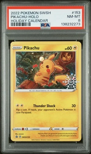 2022 POKEMON SWSH BLACK STAR PROMO HOLIDAY CALENDAR 2022 #153 PIKACHU-HOLO PSA 8