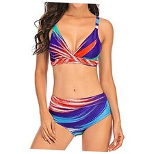 Women's 2 Piece Swimsuit Bathing Suit Bikini V Neck Swimwear Large Patterned2