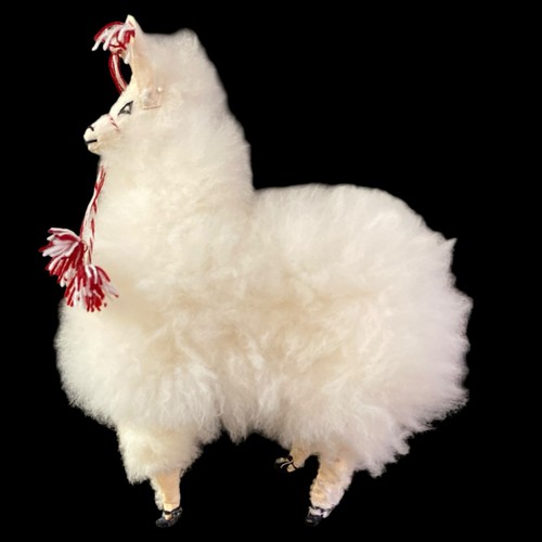 Peruvian Llama Alpaca Plush Real Fur 12” EUC Natural Global Decor Made in Peru
