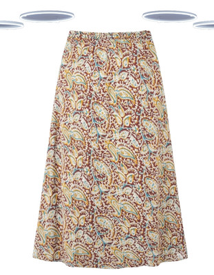 Ex Fat Face Womens Stretchy Sina Paisley Jersey Maxi Skirt Brown (Slight Defect)