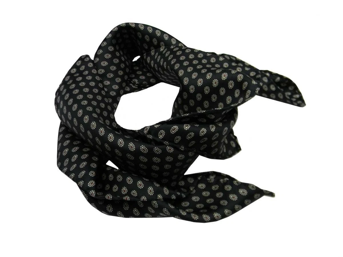 Molain Fazzoletto Da Taschino Uomo In Raso - 22x22 Cm - Pura Seta - Bianco/Nero - 2