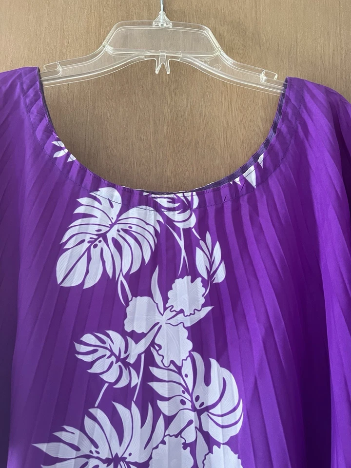 Maxi batwing púrpura vintage Kaftan Resort Line Hawaii plisado tropical floral Foto 3 de 4
