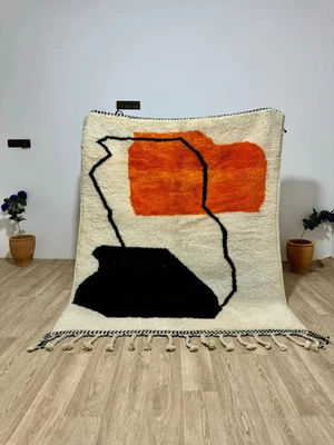 THE MODERN RUG Moroccan Beni Ourain Berber Wool Rug Color Multi Design Handmade Carpet Area Rug