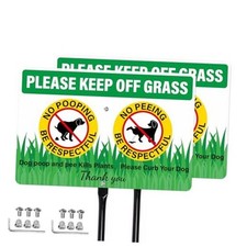 2 Pack Please Keep Off Grass Sign with Stakes 8" x 12" Aluminum No Pee or Poop