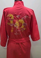 GOLDEN DEER Chinese Red Kimono Robe Size M Dragon Embroidered Asian Robe Salmon