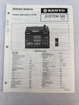 Vintage Sanyo Service Manual Model Number SYSTEM 585