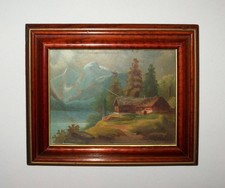 Antigua tabla al óleo antigua de colección del siglo XIX 1800 cabina de montaña tabla al óleo 7,75 X 9,25