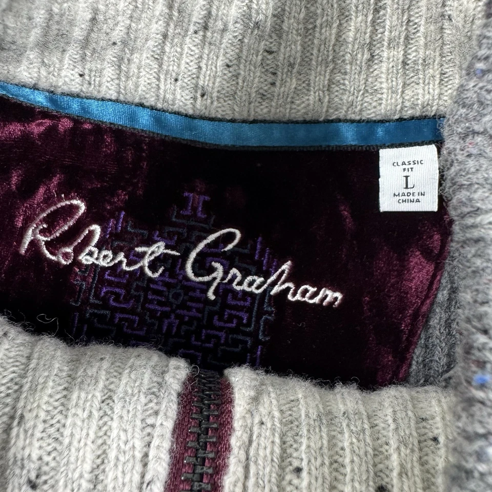 Robert Graham Gray Flecked Wool 1/2 Zip Pullover Sjze Large  - Image 3 of 4