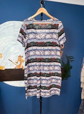 FatFace Short Sleeve Patterned Tunic Dress – Size 12 – Multicoloured Boho Print