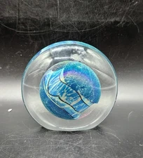 Vintage Robert Eickholt Signed Art Glass Disk Dichroic Paperweight Celestial 4"