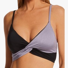 NWT Sanctuary Anthropologie Twist Black  Silver Colorblock Bikini Top