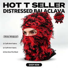 Distressed Knitted Balaclava Ski Mask Full Face Windproof Winter Hat Men Women