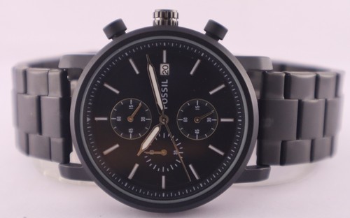 Luxury Fossil Quartz Chronograph Black Dial Great Working Men Watch Steel Band - Picture 5 of 10