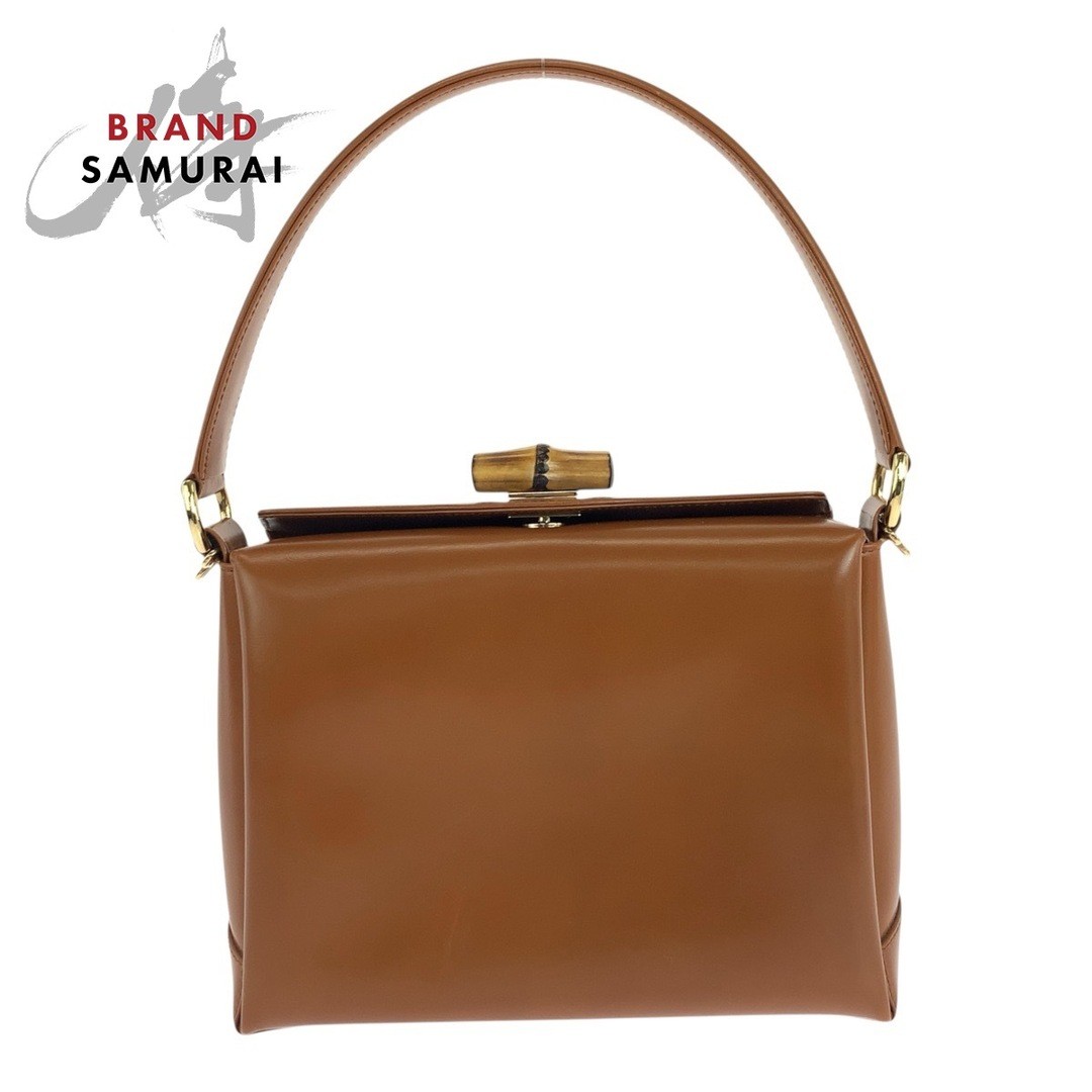 GUCCI Bamboo Leather Handbag Brown Gold Hardware Used Elegant Designer