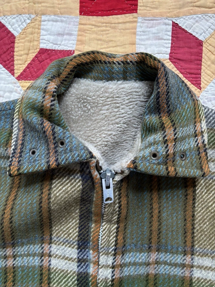 Vintage 60s Plaid Wool Reversible Jacket Fleece Lined Talon Zipper As Is - Image 4 of 4