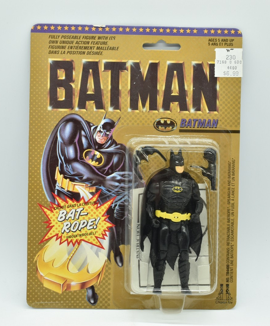 Batman - the batman w/ batrope, 1989 charan toy, dc comics, new sealed (moc)